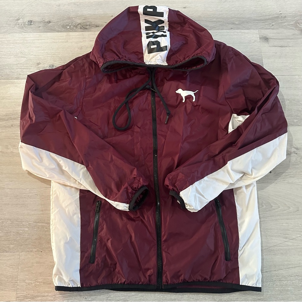 PINK Victoria's Secret Burgundy and White Windbreaker Jacket